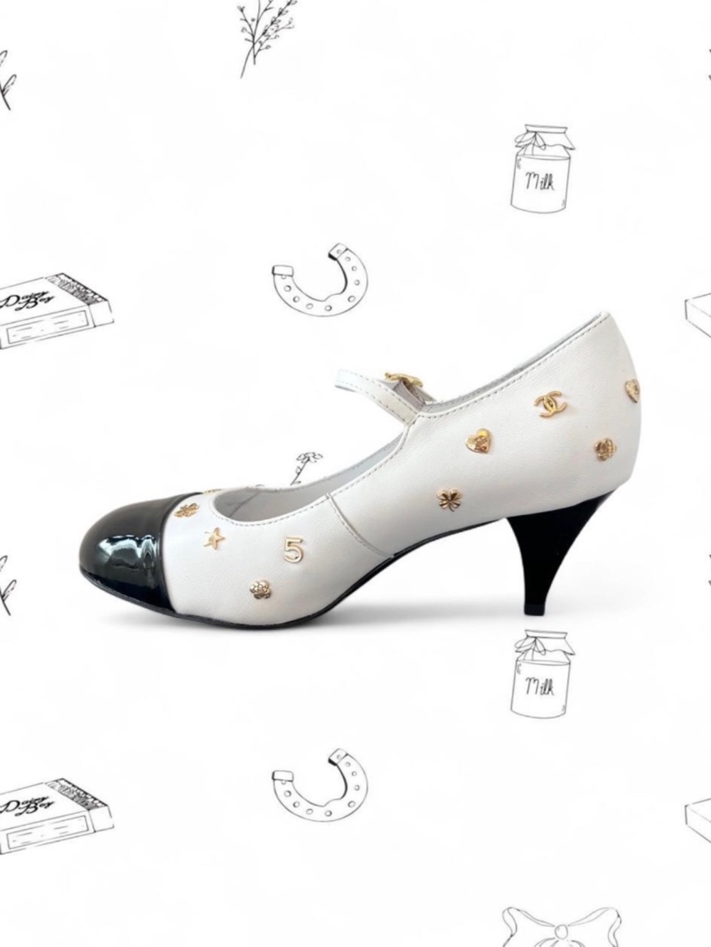 Chanel Patent Cap Toe Charms Mary Jane Pumps SZ 38 - Picture 3 of 6
